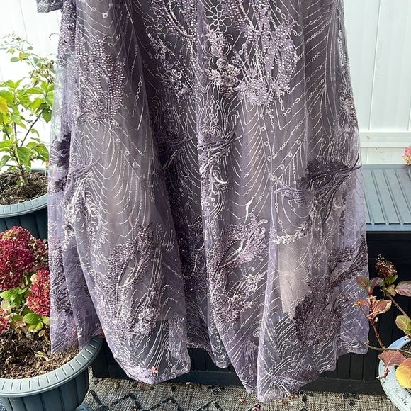 Mac Duggal - Aubergine Embellished Wrap Over 3/4 Sleeve Dress Size 18 - Picture 13 of 17